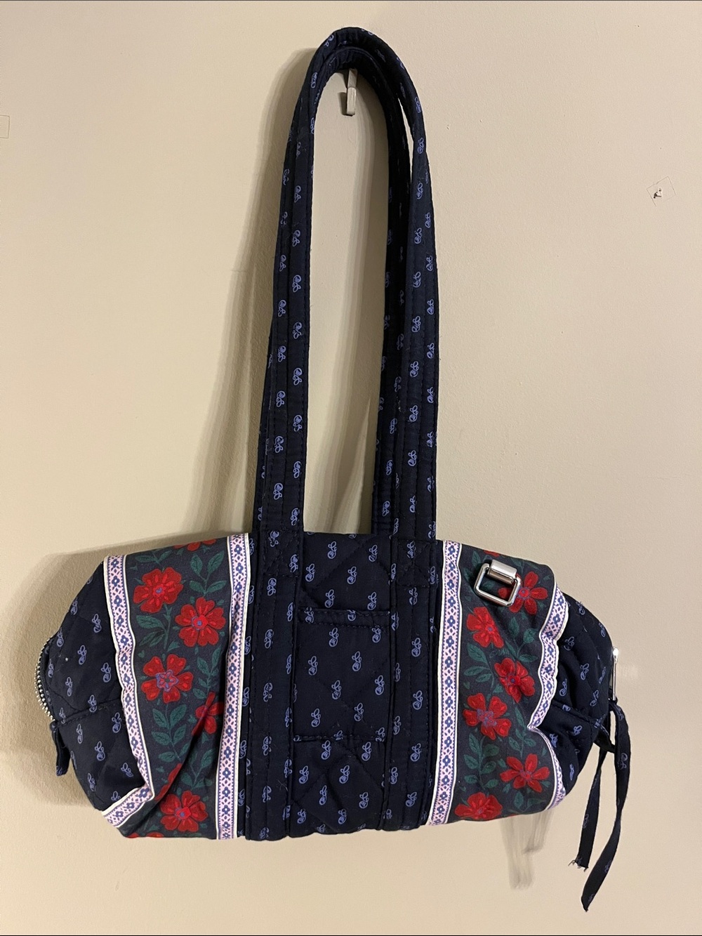 Ganni Navy Shoulder Bag with Red Floral Panels